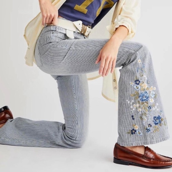 DRIFTWOOD Denim - Free People DRIFTWOOD Embroidered Farrah Flare Jeans